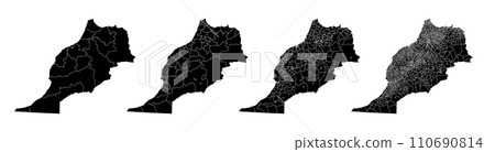 Set of isolated Morocco maps with regions. Isolated borders, departments, municipalities. Set of isolated Morocco maps with regions. Isolated borders, departments, municipalities. 110690814