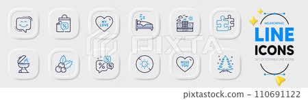 Discounts chat, Hotel and No sun line icons for web app. Pack of Christmas tree, Sleep, Puzzle pictogram icons. Smile chat, Grill, My love signs. Sale bags, Miss you, Christmas holly. Vector Discounts chat, Hotel and No sun line icons for web app. Pack of Christmas tree, Sleep, Puzzle pictogram icons. Smile chat, Grill, My love signs. Sale bags, Miss you, Christmas holly. Vector 110691122