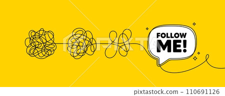 Follow me tag. Simplify complex process with speech bubble. Special offer sign. Super offer symbol. Follow me speech bubble message. Tangle chaos. Easy solution. Vector 110691126