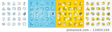 Vector icons set of Medical cleaning, Business podium and Cloud computing line icons pack for web with Idea, Career ladder, Cooler bottle outline icon. Swipe up, Savings tax. Vector 110691169