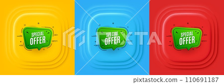 Special offer banner. Neumorphic offer banner, flyer or poster. Discount sticker shape. Sale coupon bubble icon. Special offer promo event banner. 3d square buttons. Special deal coupon. Vector Special offer banner. Neumorphic offer banner, flyer or poster. Discount sticker shape. Sale coupon bubble icon. Special offer promo event banner. 3d square buttons. Special deal coupon. Vector 110691187