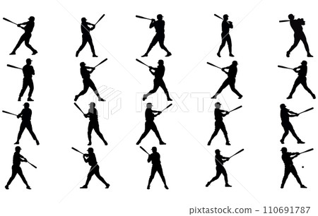 Set of baseball players silhouettes of sports people vector,Baseball player vector silhouette 110691787