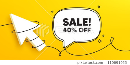 Sale 40 percent off discount. Continuous line chat banner. Promotion price offer sign. Retail badge symbol. Sale speech bubble message. Wrapped 3d cursor icon. Vector 110691933