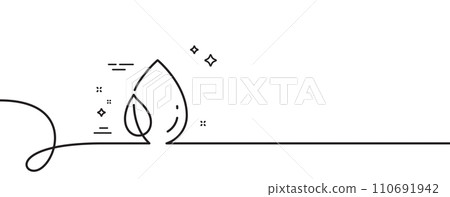 Mint leaf with water drop line icon. Continuous one line with curl. Nature plant dew sign. Environmental care symbol. Leaf dew single outline ribbon. Loop curve pattern. Vector Mint leaf with water drop line icon. Continuous one line with curl. Nature plant dew sign. Environmental care symbol. Leaf dew single outline ribbon. Loop curve pattern. Vector 110691942