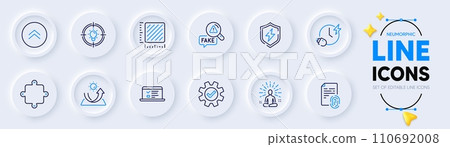 Power safety, Swipe up and Puzzle line icons for web app. Pack of Service, Sun protection, Square meter pictogram icons. Fake news, Fingerprint, Charging time signs. Idea, Yoga, Web lectures. Vector Power safety, Swipe up and Puzzle line icons for web app. Pack of Service, Sun protection, Square meter pictogram icons. Fake news, Fingerprint, Charging time signs. Idea, Yoga, Web lectures. Vector 110692008