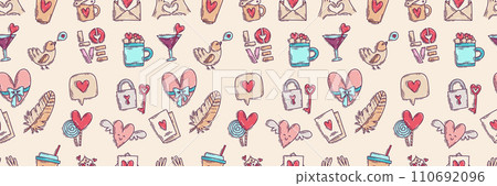 Valentines Day doodle hand-drawn seamless pattern Valentines Day doodle hand-drawn seamless pattern 110692096