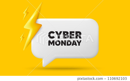 Cyber Monday Sale tag. 3d speech bubble banner with power energy. Special offer price sign. Advertising Discounts symbol. Cyber monday chat speech message. 3d offer talk box. Vector 110692103