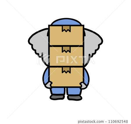 Koala character in work clothes holding stacks of cardboard Koala character in work clothes holding stacks of cardboard 110692548