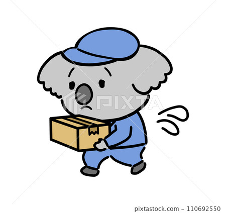 Koala character wearing work clothes carrying cardboard Koala character wearing work clothes carrying cardboard 110692550