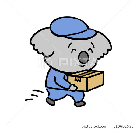 穿著工作服、微笑著拿著紙板的無尾熊角色 110692553