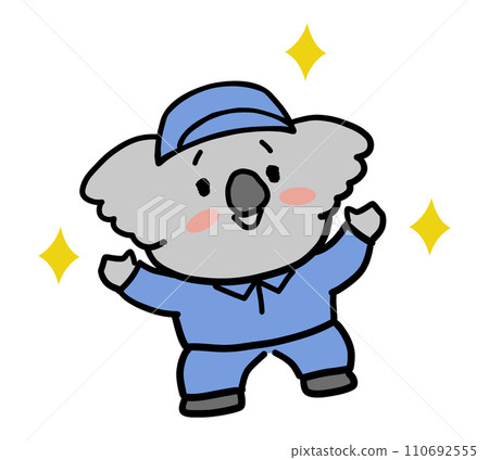 穿著工作服、高舉雙臂的無尾熊角色。 110692555