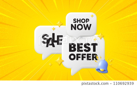 Best offer tag. 3d offer chat speech bubbles. Special price Sale sign. Advertising Discounts symbol. Best offer speech bubble 3d message. Talk box banner with bell. Vector Best offer tag. 3d offer chat speech bubbles. Special price Sale sign. Advertising Discounts symbol. Best offer speech bubble 3d message. Talk box banner with bell. Vector 110692939