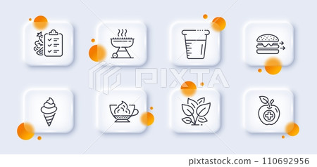 Leaf, Ice cream and Medical food line icons pack. 3d glass buttons with blurred circles. Espresso cream, Food delivery, Grill web icon. Cooking beaker, Diet menu pictogram. Vector Leaf, Ice cream and Medical food line icons pack. 3d glass buttons with blurred circles. Espresso cream, Food delivery, Grill web icon. Cooking beaker, Diet menu pictogram. Vector 110692956