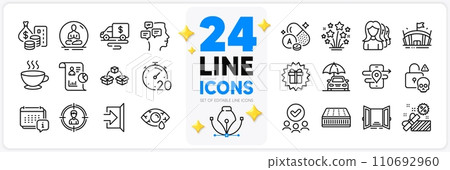 Icons set of Gps, Cash transit and Approved group line icons pack for app with Headhunting, Mattress, Surprise gift thin outline icon. Vitamin a, Conjunctivitis eye, Open door pictogram. Vector Icons set of Gps, Cash transit and Approved group line icons pack for app with Headhunting, Mattress, Surprise gift thin outline icon. Vitamin a, Conjunctivitis eye, Open door pictogram. Vector 110692960