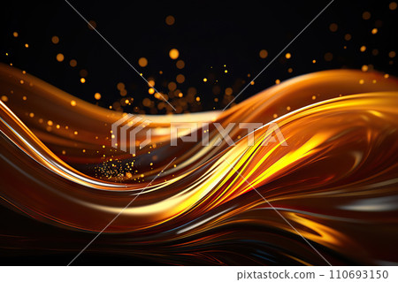 Golden Elegance Abstract Liquid Wave Dancing Gracefully on a Mysterious Black Canvas. created with Generative AI 110693150