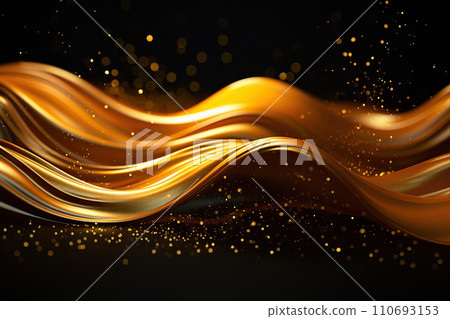 Golden Elegance Abstract Liquid Wave Dancing Gracefully on a Mysterious Black Canvas. created with Generative AI 110693153