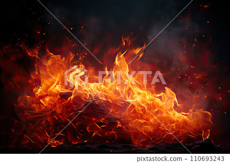 Inferno Illuminance Captivating Fire Display on a Dark Background - Perfect for Wallpaper Use. created with Generative AI 110693243