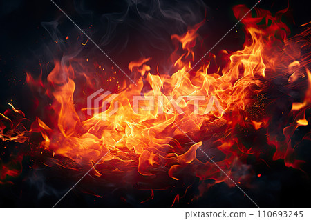 Inferno Illuminance Captivating Fire Display on a Dark Background - Perfect for Wallpaper Use. created with Generative AI Inferno Illuminance Captivating Fire Display on a Dark Background - Perfect for Wallpaper Use. created with Generative AI 110693245