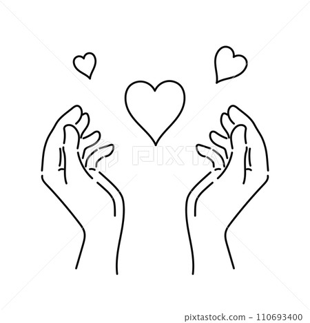 Illustration of a heart floating in the palm vector simple line drawing 01 110693400