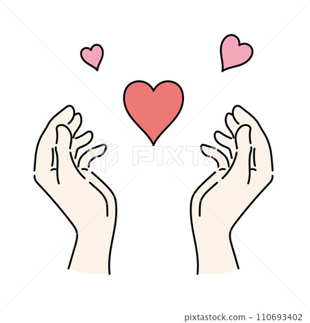 Illustration of a heart floating in the palm of your hand Vector Simple line drawing Color 02 110693402
