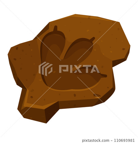 Dinosaur fossil, paw print, reptile foot trail in cartoon style isolated on white background. Archaeological and paleontology finds. 110693981
