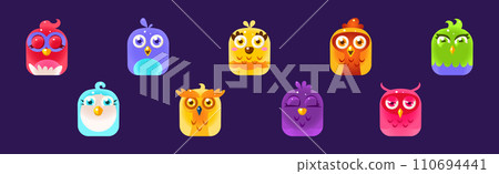 Funny Birds App Rounded Icon for Game Design Vector Set 110694441