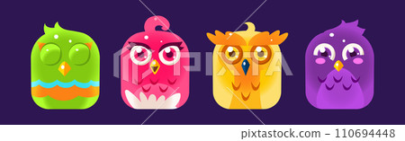 Funny Birds App Rounded Icon for Game Design Vector Set 110694448