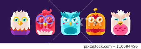 Funny Birds App Rounded Icon for Game Design Vector Set 110694450