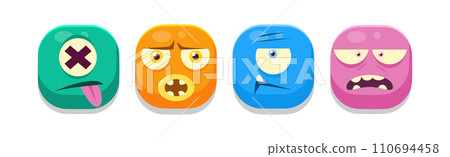 Funny Square Face Character with Emotion Icon Vector Set 110694458