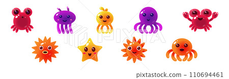 Funny Sea Animals and Underwater Creature Vector Set 110694461