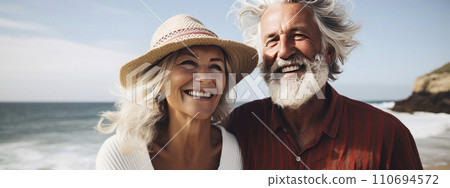 Banner. Portrait of romantic senior family. couple of happy smiling mature people with gray hair Banner. Portrait of romantic senior family. couple of happy smiling mature people with gray hair 110694572