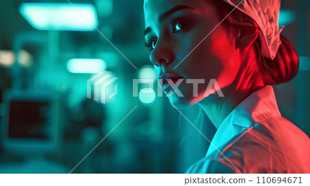 Portrait of a female doctor in glasses standing in a modern hospital Portrait of a female doctor in glasses standing in a modern hospital 110694671