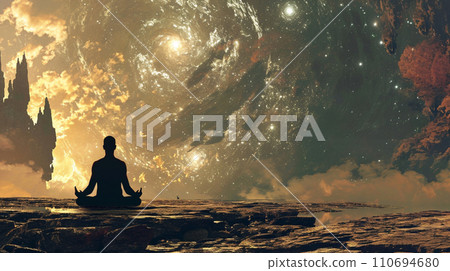 [AI生成圖像/AI插圖]冥想人與星系 110694680