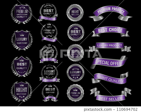 Silver purple luxury premium quality label badges on black background vector 110694702