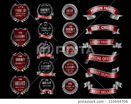 Silver red luxury premium quality label badges on black background vector 110694706