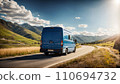AI-generated content. Postal Car Driving on a Mountain Road on a Sunny Day 110694732