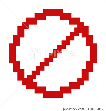 Prohibit 8 bit pixel retro digital red crossed circle sign. 110695042