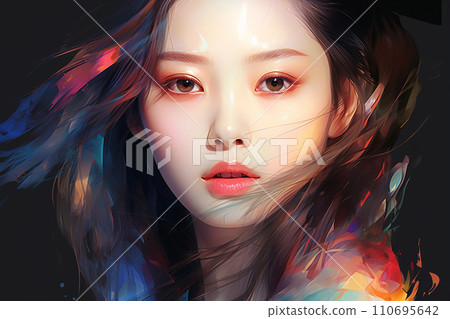 Beautiful young korean woman portrait with digital holografic effect 110695642