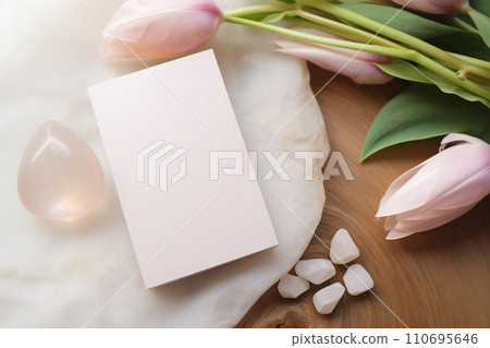 Blank empty notebook, tulip and tender feathers Blank empty notebook, tulip and tender feathers 110695646