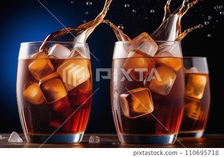Close up of ice in cola water. Cold drink background 110695718