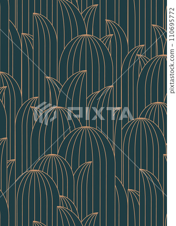 Art deco oval leafy geometrical seamless pattern dark turquoise. Art deco oval leafy geometrical seamless pattern dark turquoise. 110695772
