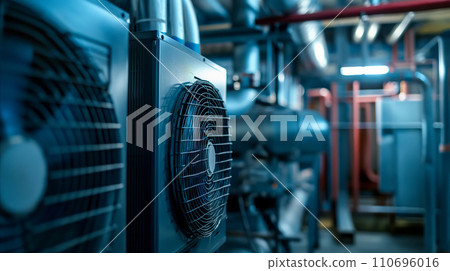 AI-generated content. Large Air Conditioner Inside Building, Efficient Cooling System for Comfortable Indoor Environment AI-generated content. Large Air Conditioner Inside Building, Efficient Cooling System for Comfortable Indoor Environment 110696016