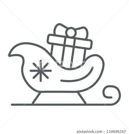 Santa claus sled thin line icon, christmas and holiday, christmas sleigh sign, vector graphics, a linear pattern on a white background. Santa claus sled thin line icon, christmas and holiday, christmas sleigh sign, vector graphics, a linear pattern on a white background. 110696287