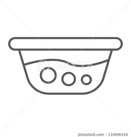 Basin with water thin line icon, laundry and wash, washbowl sign, vector graphics, a linear pattern on a white background. Basin with water thin line icon, laundry and wash, washbowl sign, vector graphics, a linear pattern on a white background. 110696326