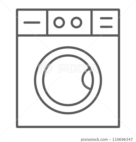 Washing machine thin line icon, laundry and housekeeping, washer sign, vector graphics, a linear pattern on a white background. 110696347