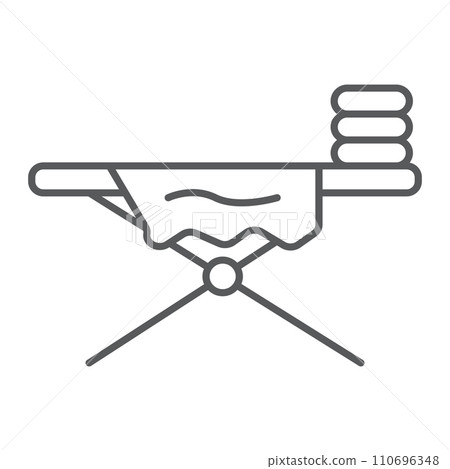 Ironing board thin line icon, laundry and housekeeping, home appliance sign, vector graphics, a linear pattern on a white background. 110696348