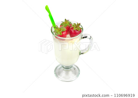Glass with strawberry smoothie isolated on white. Glass with strawberry smoothie isolated on white. 110696919