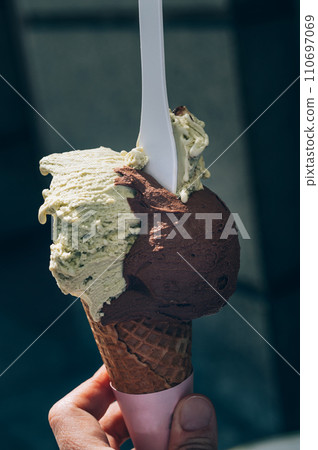 Amazing gelato ice cream during summer hot day 110697069