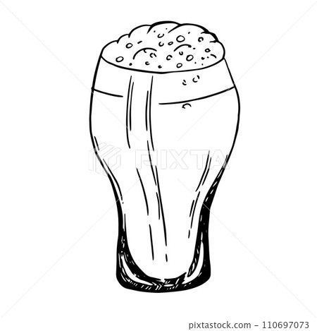 Hand drawn line art style cartoon beer glass vector art. Isolated on white background. Hand drawn line art style cartoon beer glass vector art. Isolated on white background. 110697073