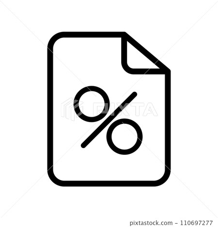 Vector black line icon file with percent sign isolated on white background 110697277